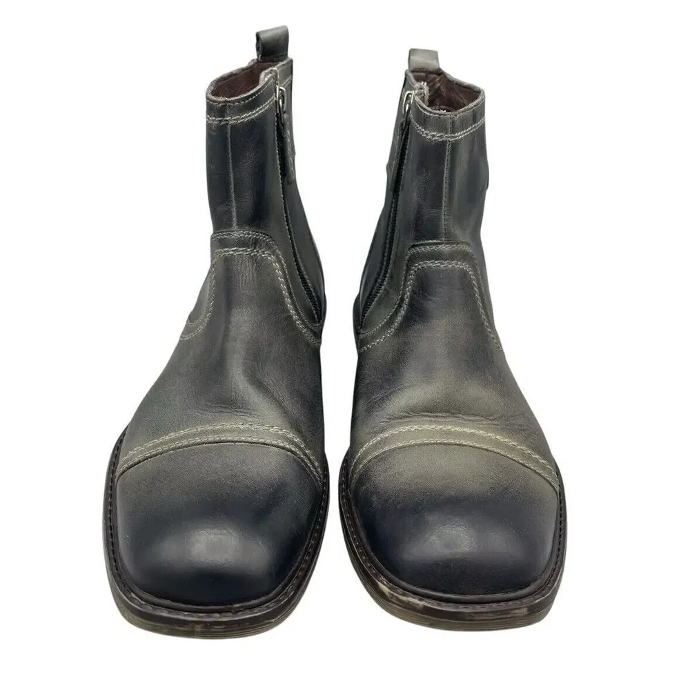 Roan Mens Staad Ankle Boots Black Leather Side Zip Up‎ Cap Toe Studded Size 8.5